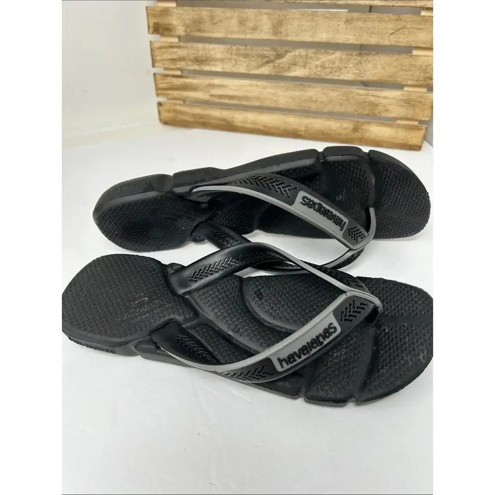 Havaianas Men’s Black Flip Flops with Gray Trim Size 41